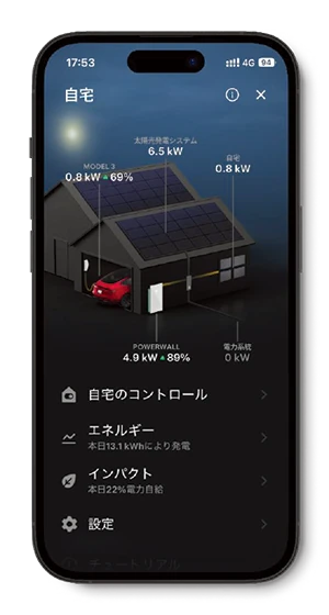 Teslaアプリのホーム画面
